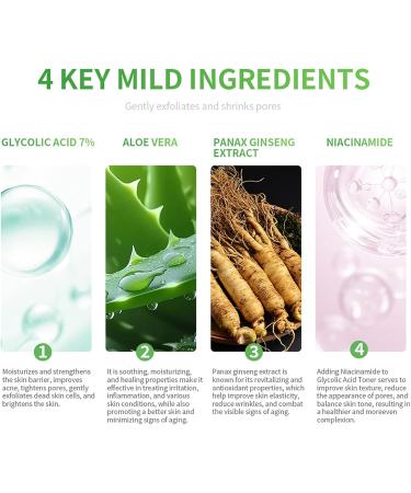 7% Glycolic Acid Toner Reduce Acnes Blemishes Pore Minimizer Gentle Exfoliating Face Toner Rejuvenate Moisturize Skin Improves Skin Brightness Suitable for Normal/Oily Skin - Buy Online on GoSupps.com
