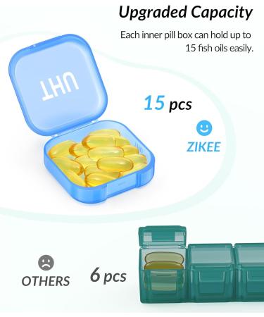 ZIKEE Weekly Pill Organizer - Portable 7 Day Pill Box with Dual Protection for Travel | Colorful Cases for Vitamins Fish Oils & Supplements - Buy Online on GoSupps.com