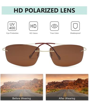 Shop Eyekepper Rimless Titanium Polarized Sunglasses - Gold/Brown Lens | International Shipping Available - Buy Online on GoSupps.com