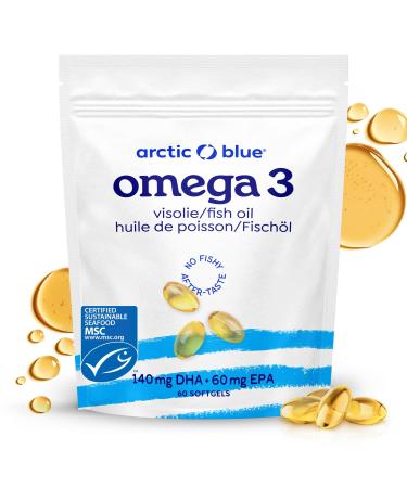 Arctic Blue Om ga-3 Poisson Sauvage 60 Capsules 1 400 mg Huile de Poisson (280 mg de DHA + 115 mg d EPA) Forme Triglyc ride Certification MSC Purification Sans Go t C ur Cerveau & Vision