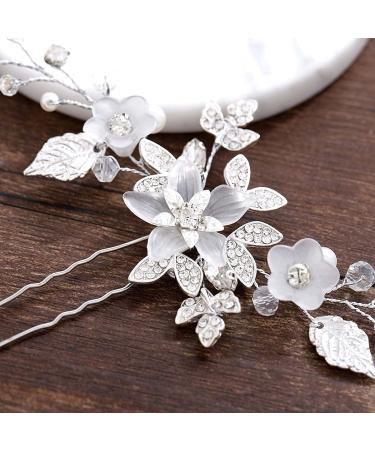Easedaily Silver Leaf Crystal Wedding Hair Pin | Bridal Rhinestone Hair Accessories for Women & Girls - Buy Online on GoSupps.com