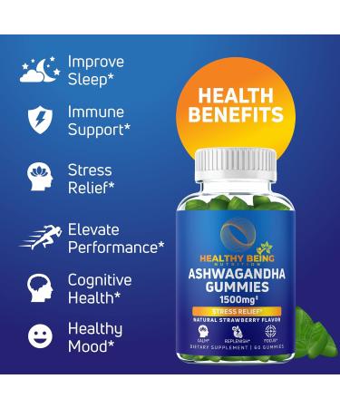 Healthy Being Ashwagandha Gummies 1500mg for Stress & Energy Support - Vegan & Gluten-Free - 60 Count - Buy Online on GoSupps.com