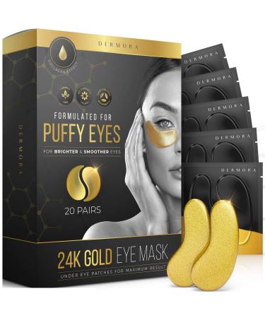 Dermora 24K Gold Eye Mask Puffy Eyes and Dark Circles Treatments Look Less Tired and Refresh Your Skin, 20 Pairs