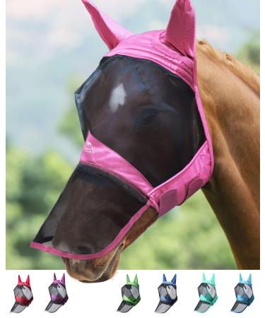 Harrison Howard Caremaster Pro Luminous Horse Fly Mask Large Eye Space Long Nose with Ears UV Protection for Horse Pink (L) Warmblood (L) Pink