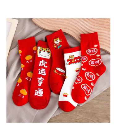 Chinese New Year Red Socks Fashion Women's Cotton Socks Sports Socks 2022 Spring Festival Good Luck Socks 5 Pairs (Color : Red Size : 34-39) 34-39 Red