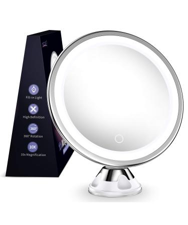 MTORED 10x Magnifying Lighted Makeup Mirror with 360  Rotation  Touch Sensor Control  Natural Daylight LED Light  Powerful Locking Suction Cup  Cosmetic Mirror for Home  Bathroom  Vanity and Travel