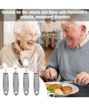 Extra Wide Easy Grip Cutlery Set of 4 - Ideal Dining Aid for Elderly and Disabled - Arthritis & Parkinson's Disease Friendly - Grey - Buy Online on GoSupps.com