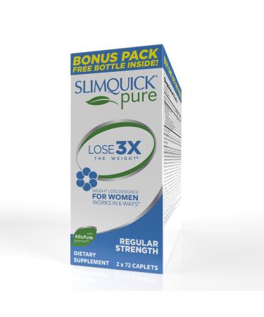 Slimquick Pure 3x Regular Strength Pills for Women to Help Achieve Weight Goals, Helps Metabolism, Lose Excess Water, Keeps Full for Longer with AlloPure Green Tea, Caffine, Caste Tree - 2x72 Capsules