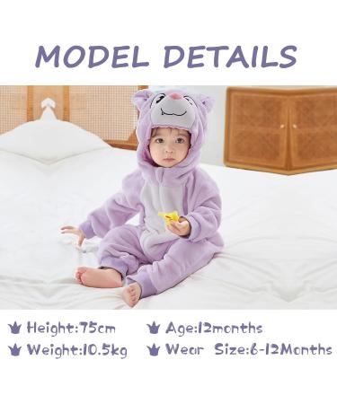 COOKY.D Baby Hooded Rompers | Winter Flannel Jumpsuit Pajamas for Infants | 6-12 Months - Buy Online on GoSupps.com