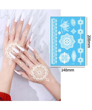 White Lace Henna Temporary Tattoos - Bride Wedding Indian Mandala Designs - Body Art Stickers Kit (6 Sheets) - Buy Online on GoSupps.com