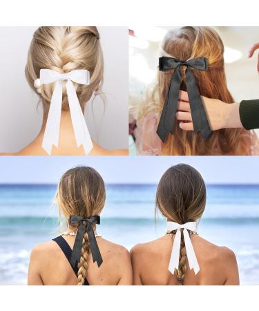 Xumann Hair Bows Clip Black White Hair Bow with Long Silky Satin French Hair Bows for Women - Buy Online on GoSupps.com