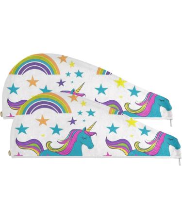 Star Unicorn & Rainbow Hair Towel 2 Pack - Super Absorbent Quick Dry Hair Turbans for Women & Girls - Buy Online on GoSupps.com