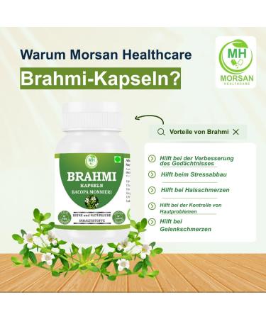  Morsan Healthcare Brahmi (Bacopa monnieri) Capsules | Pack of 60 x 500 mg Vegetarian Capsules | Natural Food Supplement | GMP Certified | Gluten-Free (120) - Buy Online on GoSupps.com