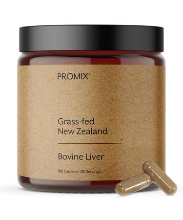 ProMix Nutrition Grass Fed Raw Beef Liver Supplement Multivitamin Detox for Liver Health Bioavailable Vitamin A B12 D3 Heme Iron 180 Gelatin Capsules