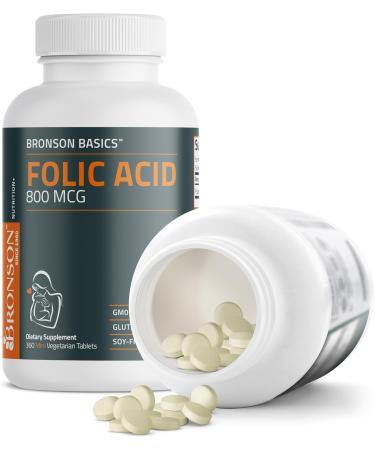 Bronson Folic Acid 800 MCG Supports Prenatal Development, 1 Year Supply, Non-GMO, 360 Tablets - Buy Online on GoSupps.com
