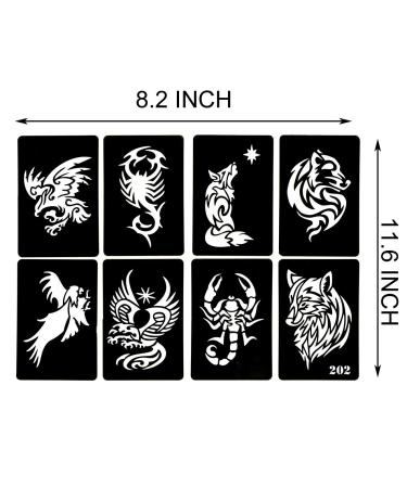 Kotbs 4 Sheets Animal Patterns Temporary Tattoo Stencils - 32pcs Henna Glitter Airbrush Kit for Face and Body Paint Art - Buy Online on GoSupps.com