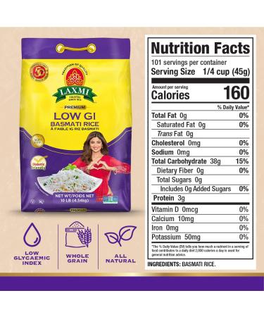 Laxmi Diabetic Friendly Basmati Rice - Low G.I. Index Value - 10lb - Buy Online on GoSupps.com