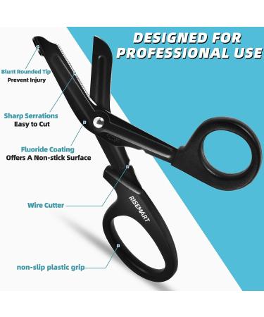 RISESMART Trauma Shears - 7.5 Medical Scissors for Nurses, Stainless Steel, Fluoride Coated Non-stick Blades - Black - Buy Online on GoSupps.com