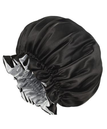 Luvruitaky Bonnets for Black Women Large Double-Layer Satin Bonnet Sleep Bonnet Silk Satin Bonnets for Natural Curly Hair (X-Large, Black)