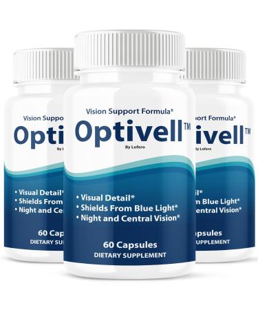 (3 Pack) Optivell Eye Capsules Optivel Pills Vitamins Eye Care Wellness Supplement Healthy Eyesight Retina Sharper Vision Support Formula Clear Eyes Ocular Comfort Health Visual Balance (180 ct)