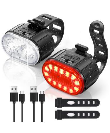 Bike Lights for Night Riding, USB Rechargeable LED Waterproof IPX5 Bicycle Lights Front and Rear Taillight Set with Mode Memory and Super Bright 4/6 Modes Options
