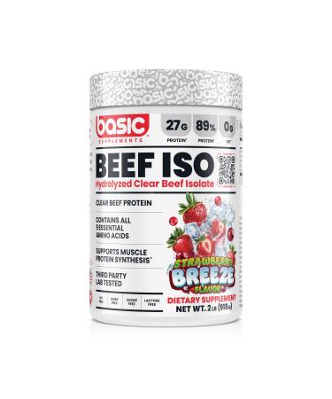 Hydrolyzed Clear Beef Isolate Protein Powder 27g Protein 9 Essential Amino Acids Gluten-Free Fat-Free Sugar-Free Dairy-Free Lactose-Free Supports Muscle Protein Synthesis Strawberry Breeze 2.02 Pound (Pack of 1)
