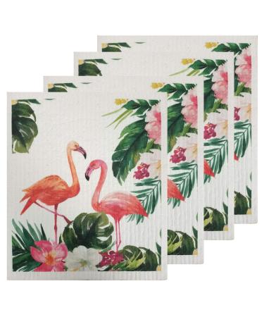 Swedish Dishcloth Kitchen Absorbent Sponge Cloths Fast Dry Dish Towels Set Cleaning Wipes (Flamingo A)