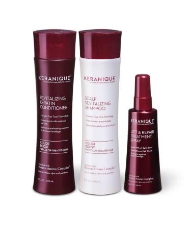 Keranique Color Boost Anti-Hair Loss Kit - includes Hair Growth Shampoo and Conditioner for Color Treated Thinning Hair and Instant Volume Lift and Repair Spray, 60 Days Colored Hair