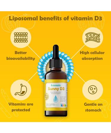 Nuvamin Liquid Liposomal Vitamin D Drops 1200 IU/mL - 2 Fl.Oz (60ml) - All Natural Lemon Flavor - Vegan - Superior Absorption - 120 Daily Servings for Baby, Toddlers, Kids & Adults - Buy Online on GoSupps.com