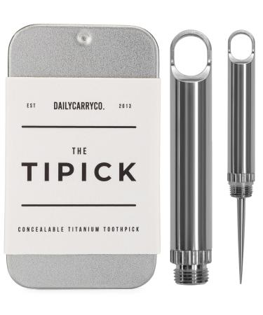 DAILYCARRYCO. TiPick Titanium Toothpick Holder - Portable Metal Travel Toothpick - Reusable EDC Micro Toothpick - Compact & Convenient On-the-Go - Titanium Construction Titanium Polished