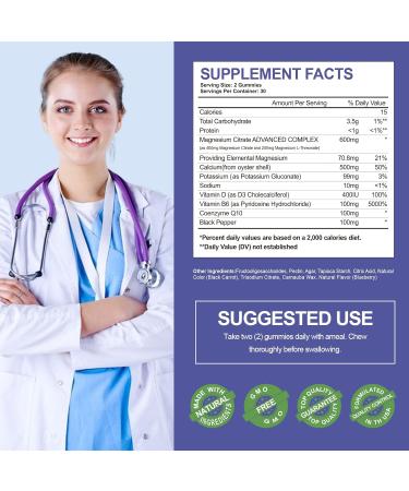 Potassium Magnesium Gummies for Muscle & Heart Health - 99mg Potassium Citrate & 400mg Magnesium Citrate - Chewable Blueberry Supplements - 60 Count - Buy Online on GoSupps.com