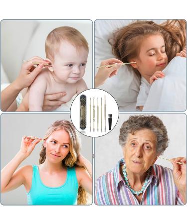 6 Pcs Professional Double-Headed Ear Wax Removal Kit | Stainless Steel Ear Pick Tools with Cleaning Brush and Storage Box - Suitable for Kids and Adults (Gold) - Buy Online on GoSupps.com