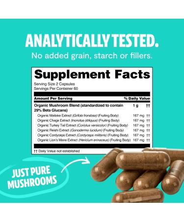 FreshCap Ultimate Mushroom Complex 120ct - Lion's Mane, Reishi, Cordyceps, Chaga, Turkey Tail, Maitake Supplement - Real Fruiting Body, No Fillers - Buy Online on GoSupps.com