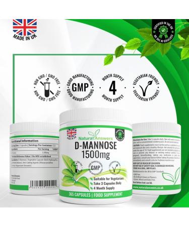 D-Mannose 1500mg | 365 Vegetarian Capsules | Precision Formula | Made in UK - Buy Online on GoSupps.com