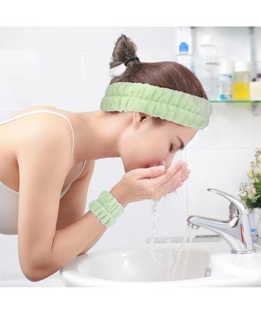 Willbond 9-Piece Spa Headband and Wrist Washband Set for Women and Girls - Coral Fleece Facial Makeup Headband, Elastic Hair Band, and Face Wash Set in Green, Pink, and White - Buy Online on GoSupps.com