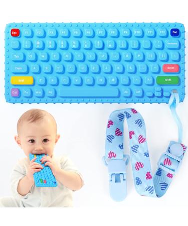 Orzbow Soft Silicone Teething Toys for Baby 0-6 Months Cool Keyboard Shape Teether Toys with Dummy Clip for Baby Boy Girl Early Educational Baby Sensory Chew Toy for Babies 6-12 Months BPA-Free (Blue) Blue (Pack of 1)