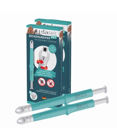 Ticksafe 2 pieces of tick gripper with rotating gripper head for use on the animal |The better alternative to the tick tongs - no squeezing pulling or pressing - just turning out 2 pieces turquoise (animal)