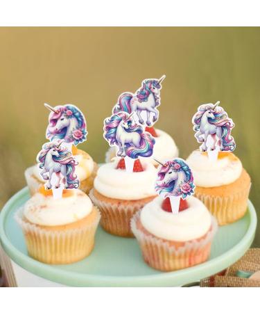 Cyodoos 24PCS Unicorn Cupcake Toppers Unicorn Theme Birthday Party Cute Decorating Supplies for Boy Girl Birthday Party Baby Shower Party Supplies Decoration (two-sided) Color - Buy Online on GoSupps.com