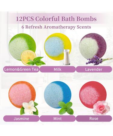 Bath Bombs 12PCS Bath Bombs for Women Gifts 100% Essential Oil Natural Organic Fizzy Bath Spa Gift for Kids Ideal Luxury Home Spa Presents for Birthday Mother's Day Valentine's Day - Buy Online on GoSupps.com