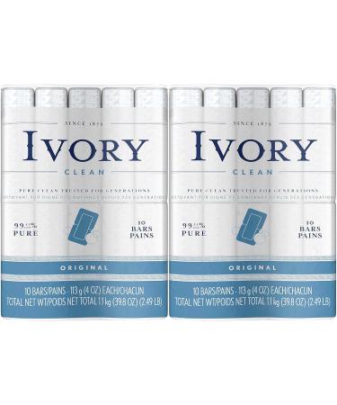 Ivory Clean Original Bar Soap, 4 Ounce, 10 Count (Pack of 2) Total 20 Bars Original 4 Ounce (Pack of 20)
