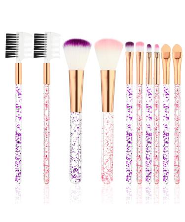 WLLHYF Crystal Makeup Brush Set 10 Pcs Synthetic Fiber Brushes Tools Kit for Foundation Eye Shadow Eyeliner Concealer Blush Lip Blending