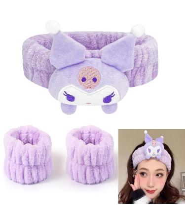 MHARTSS Kawaii Spa Headband for Washing Face  Kawaii Soft Hair Hoops Facial Makeup Shower Accessories (Spa Headband+ 2 Wrist Washbands)