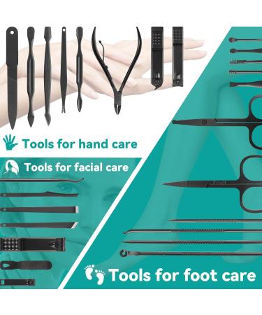 Professional Manicure Set - 26 Pieces Nail Clippers & Pedicure Kit for Travel & Grooming - Black - Buy Online on GoSupps.com