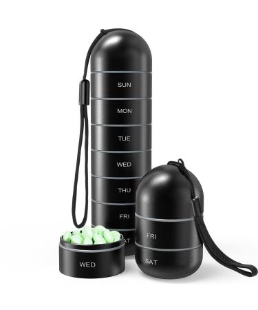 Zannaki Metal Moisture Proof Weekly Pill Organizer Stackable Aluminum Alloy BPA Free Travel Hiking 7 Day Pill Box Case Waterproof and Large Compartment to Hold Pills Vitamins Fish Oil Supplements Black - Buy Online on GoSupps.com