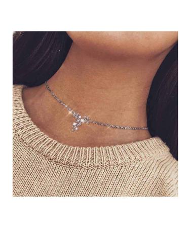 Edary Lovely Crystal Necklace Leaves Clavicle Necklaces Silver Jewelry Accessories for Women.