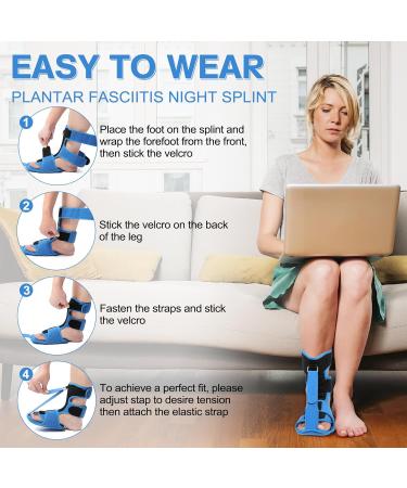 Plantar Fasciitis Night Splint | Upgraded Foot Brace for Men & Women | Arch Support & Heel Pain Relief | Adjustable Blue One Size - Buy Online on GoSupps.com