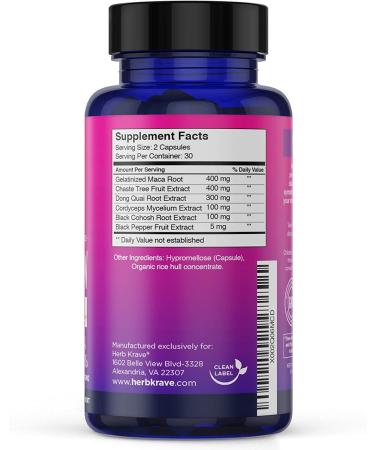 Herb Krave Flow and Glow Natural Hormone Balance for Women - PMS & Menopause Relief with Dong Quai & Black Cohosh - 60 Count - Buy Online on GoSupps.com