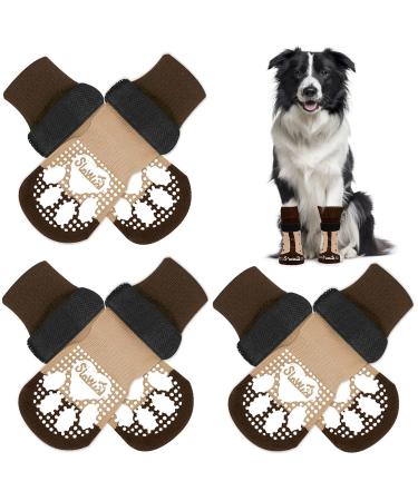 Eyein 3 pairs double-sided anti-slip socks for dogs soft dog socks Pfot protection with adjustable Velcro fastener for hardwood floors indoors brown m m brown (3 pairs)