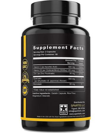 SPARTIS High Potency Zinc Quercetin 500mg with Vitamin C, D3, and Bromelain - Immune Support Supplement - 120 Caps - Buy Online on GoSupps.com