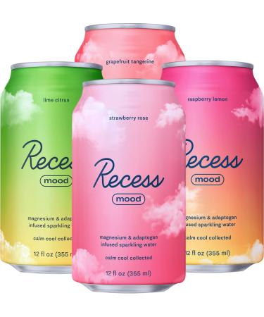 Recess Mood Magnesium & Adaptogen Drink Relaxation Beverage 12 Ounce (Variety Pack 12 Pack) New Sampler